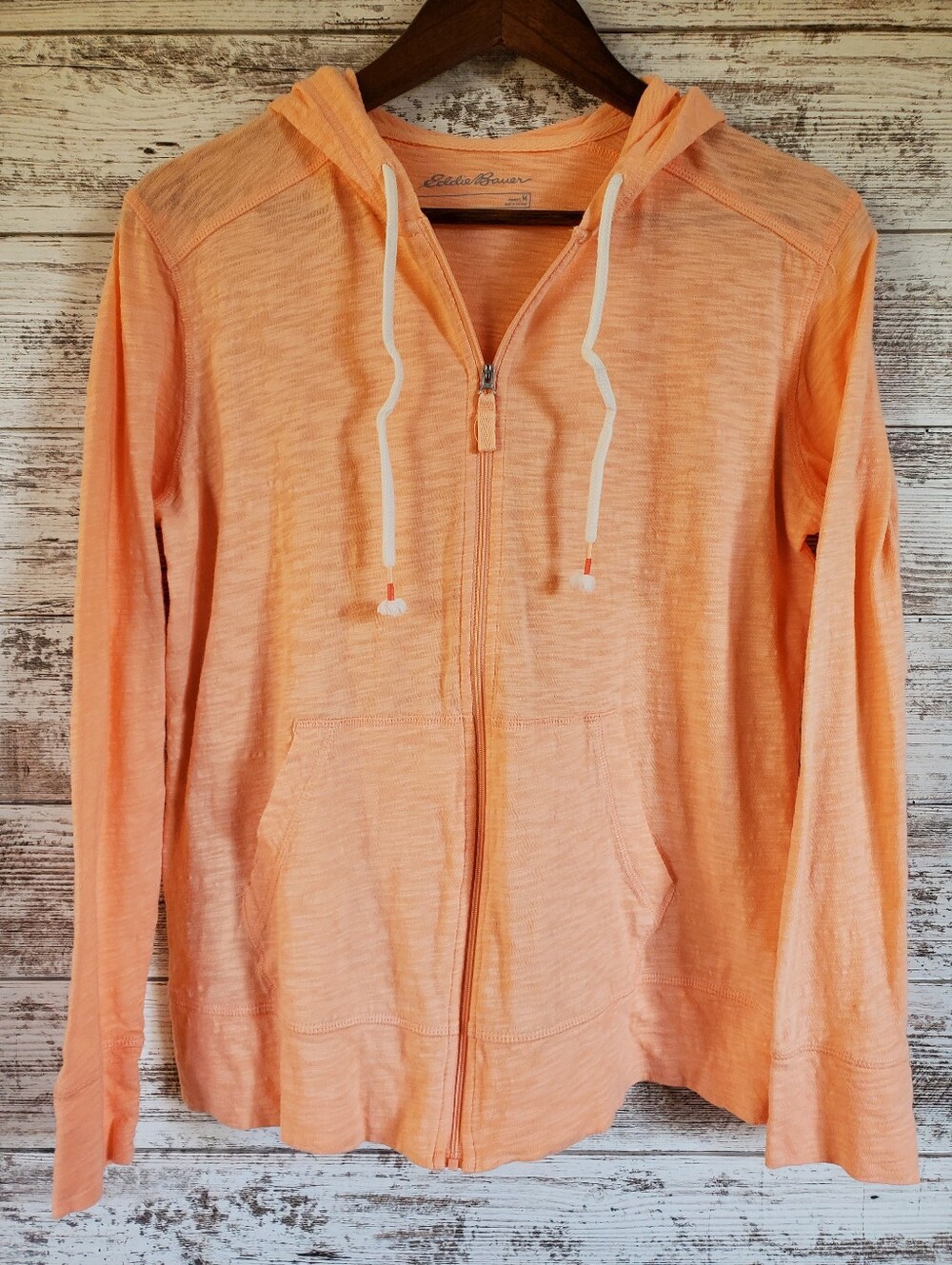 Eddie Bauer Cotton Slub Zip Hoodie Peach Legend Wash Lightweight
